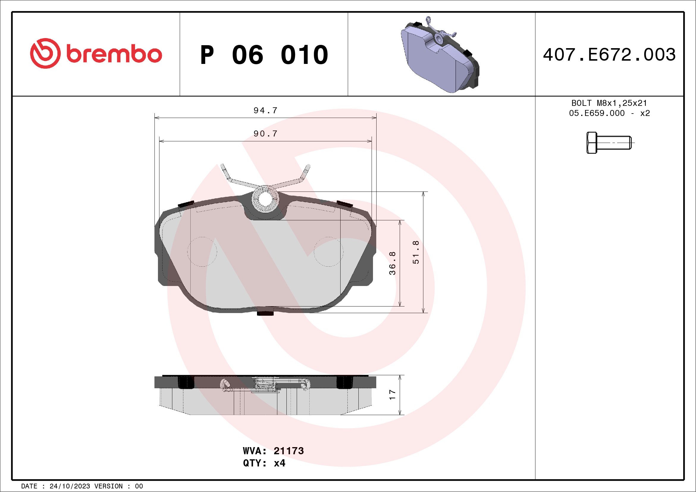 A.B.S. P 06 010 BREMBO Bremsbelagsatz, Scheibenbremse